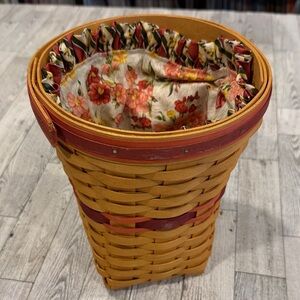 Longaberger Yellow and Red Woven Basket with Floral Liner